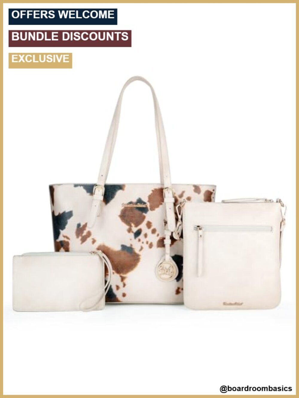 3-Piece Faux Leather Tote & Crossbody Bag Set with Wallet
